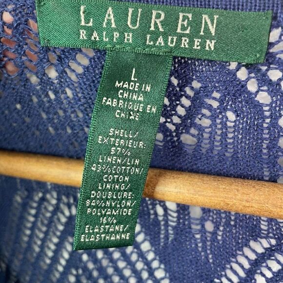 Lauren Ralph Lauren Linen Blend Layered Knit Blue Top Size L - Picture 6 of 8